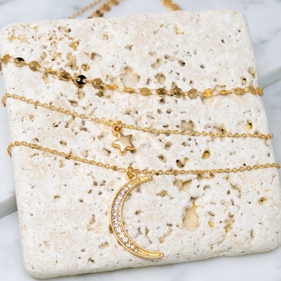 SOLD OUT Gold Crescent Moon Star Trio Layer Necklace - Picture 4 of 5